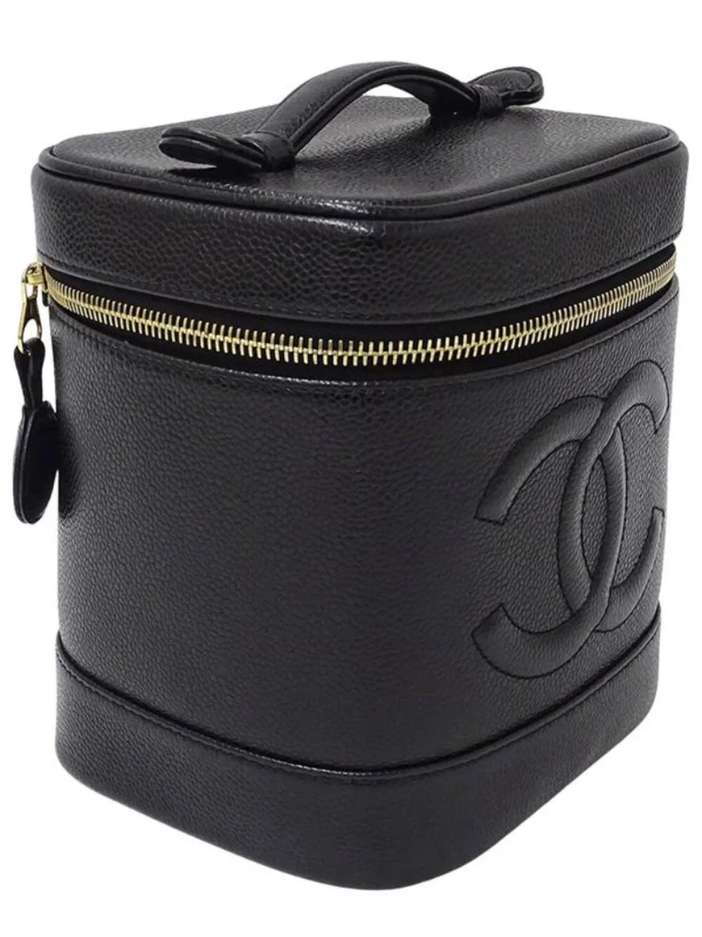 Chanel Bag Vanity Handbag Caviar Leather Black Gold Hardware